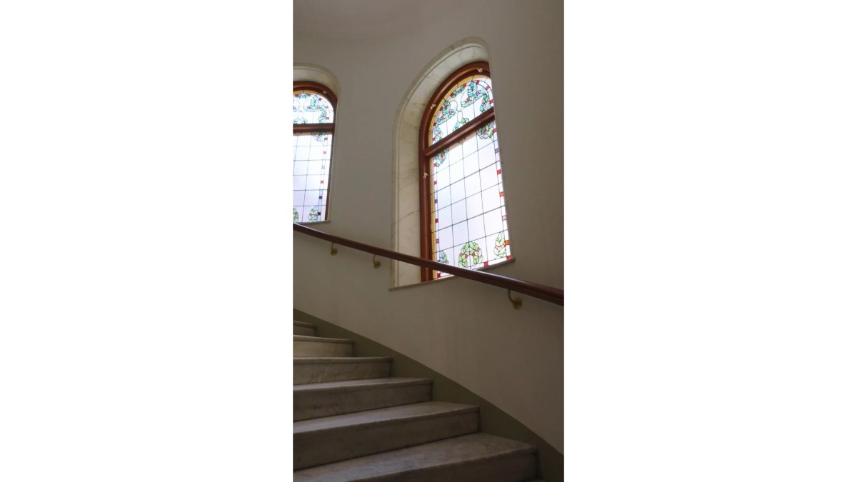 Stairway to guest rooms at Hotel Villa Dagmar