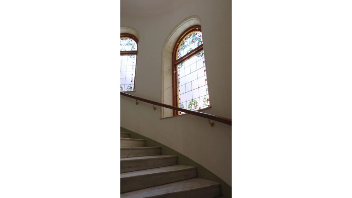 Stairway to guest rooms at Hotel Villa Dagmar