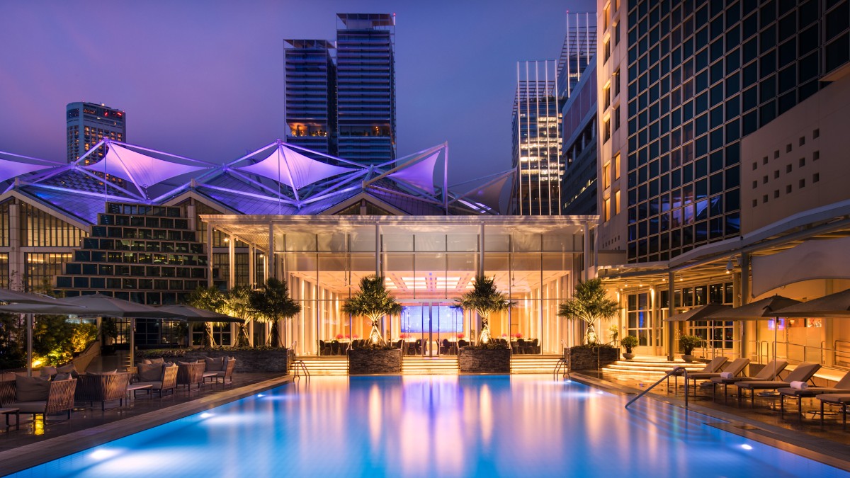 Outdoor swimming pool at Conrad Singapore Marina Bay