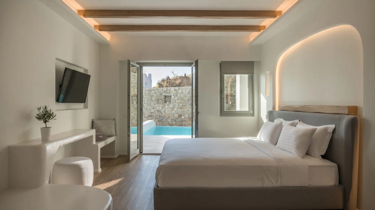 Schlafzimmer im Arocaria Mykonos