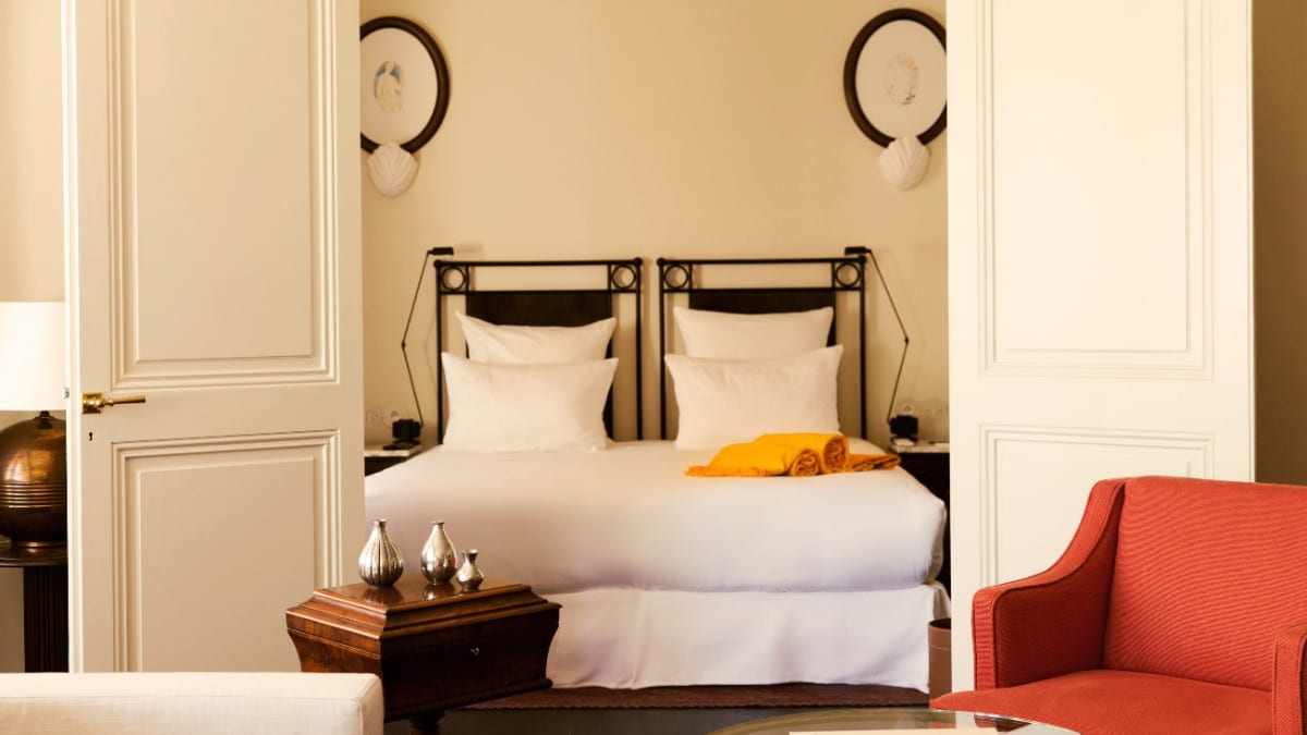 Bedroom at Classic room Superior room Deluxe room with sea view Deluxe room terrace with sea view Prestige tropezian sea view terrace