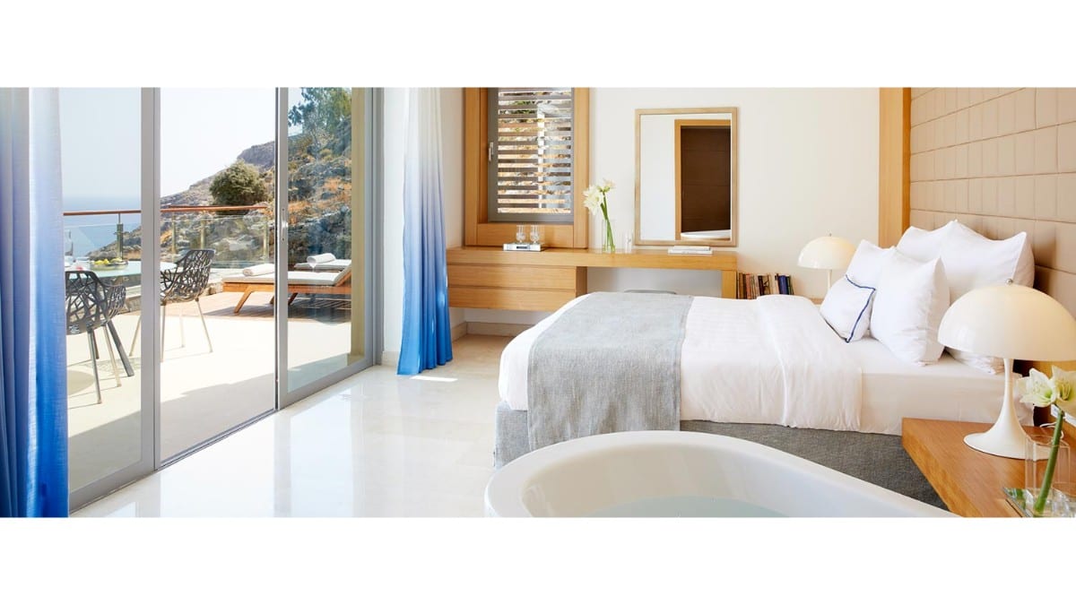 Bedroom at Lindos Blu Luxury Hotel-Adults Only
